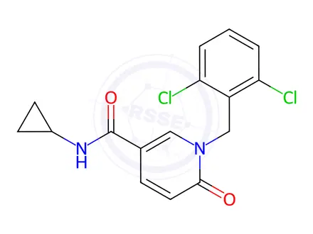 Chemical structure of N-cyclopropyl-1-(2,6-dichlorobenzyl)-6-oxo-1,6-dihydropyridine-3-carboxamide
