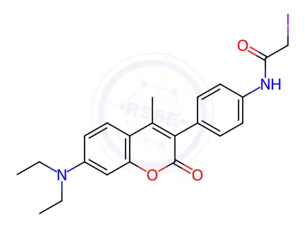 Chemical structure of 7-Diethylamino-3-[4-(iodoacetamido)phenyl]-4-methylcoumarin