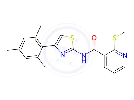 Chemical structure of N-(4-Mesitylthiazol-2-yl)-2-(methylthio)nicotinamide
