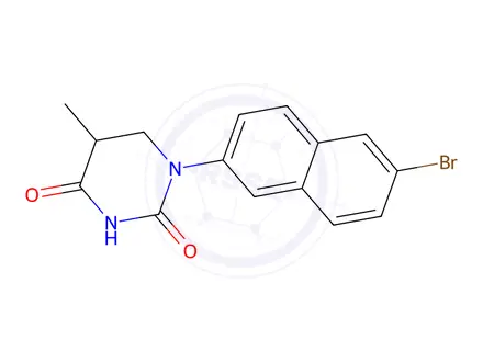 Chemical structure of 1-(6-bromo-2-naphthyl)-5-methyl-hexahydropyrimidine-2,4-dione