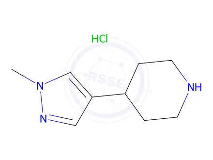 Chemical structure of 4-(1-methyl-1H-pyrazol-4-yl)piperidine hydrochloride