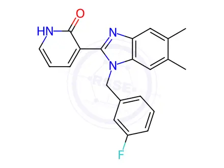 Chemical structure of 3-(1-(3-Fluorobenzyl)-5,6-dimethyl-1H-benzo[d]imidazol-2-yl)pyridin-2(1H)-one