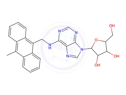 Chemical structure of (2R,3S,4R,5R)-2-(Hydroxymethyl)-5-(6-(((10-methylanthracen-9-yl)methyl)amino)-9H-purin-9-yl)tetrahydrofuran-3,4-diol