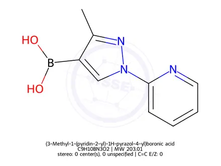 Chemical structure of (3-Methyl-1-(pyridin-2-yl)-1H-pyrazol-4-yl)boronic acid
