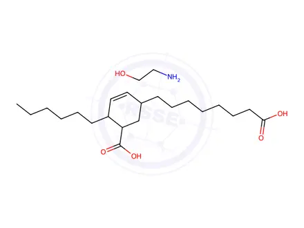 Chemical structure of 5-carboxy-4-hexylcyclohex-2-ene-1-octanoic acid, compound with 2-aminoethanol (1:1)