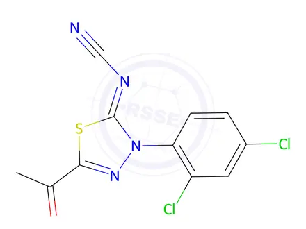 Chemical structure of 2-Acetyl-5-cyanimino-4-(2,4-dichlorophenyl)-4,5-dihydro-1,3,4-thiadiazole