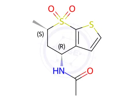 Chemical structure of N-((4R,6S)-6-methyl-7,7-dioxido-5,6-dihydro-4H-thieno[2,3-b]thiopyran-4-yl)acetamide