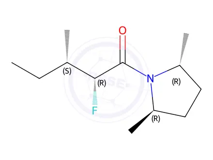 Chemical structure of Pyrrolidine, 1-(2-fluoro-3-methyl-1-oxopentyl)-2,5-dimethyl-, [2R-[1(2R*,3S*),2alpha,5beta]]-(9CI)