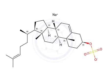 Chemical structure of sodium (3S,8S,9S,10R,13R,14S,17R)-10,13-dimethyl-17-((R)-6-methylhept-5-en-2-yl)-2,3,4,7,8,9,10,11,12,13,14,15,16,17-tetradecahydro-1H-cyclopenta[a]phenanthren-3-yl sulfate