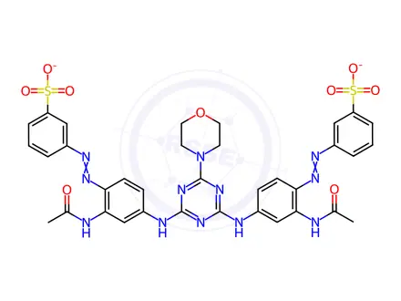 Chemical structure of Benzenesulfonic acid, 3,3-6-(4-morpholinyl)-1,3,5-triazine-2,4-diylbisimino2-(acetylamino)-4,1-phenyleneazobis-, disodium salt