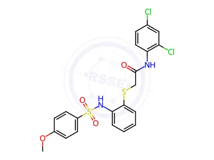 Chemical structure of N-(2,4-dichlorophenyl)-2-((2-((4-methoxyphenyl)sulfonamido)phenyl)thio)acetamide