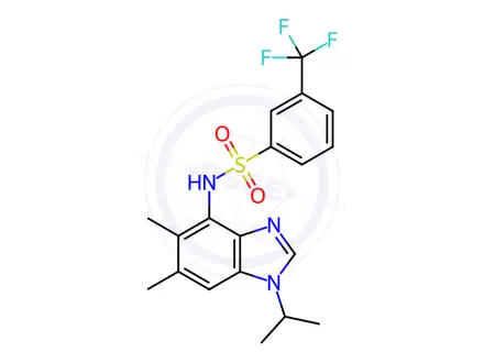 Chemical structure of N-(1-isopropyl-5,6-dimethyl-1H-benzo[d]imidazol-4-yl)-3-(trifluoromethyl)benzenesulfonamide