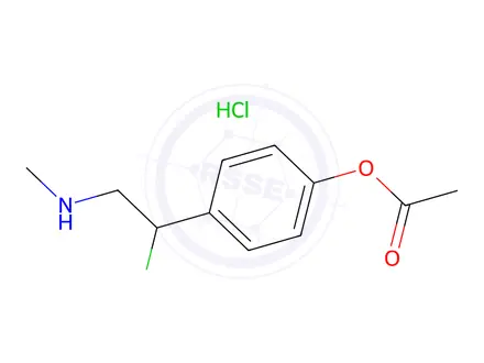 Chemical structure of 4-[1-Chloro-2-(methylamino)ethyl]phenyl Acetate Hydrochloride