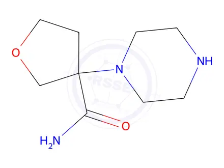 Chemical structure of 3-(Piperazin-1-yl)tetrahydrofuran-3-carboxamide