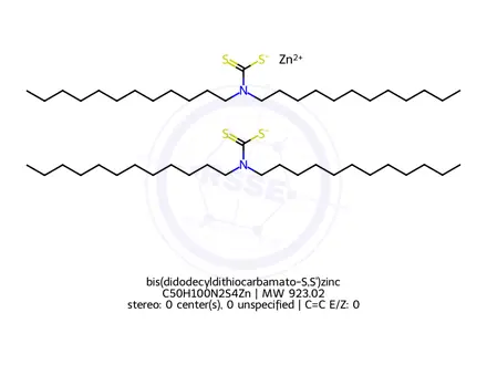 Chemical structure of bis(didodecyldithiocarbamato-S,S')zinc