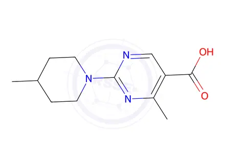 Chemical structure of 4-Methyl-2-(4-methylpiperidin-1-yl)pyrimidine-5-carboxylic acid