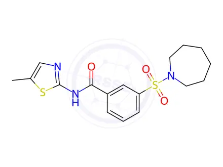 Chemical structure of Benzamide, 3-[(hexahydro-1H-azepin-1-yl)sulfonyl]-N-(5-methyl-2-thiazolyl)-