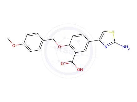 Chemical structure of 5-(2-Aminothiazol-4-yl)-2-((4-methoxybenzyl)oxy)benzoic acid