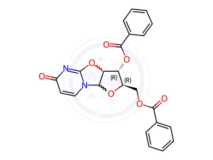 Chemical structure of 3'-O,5'-O-Dibenzoyl-2,2'β-epoxy-2,3-didehydro-2-deoxo-2'-deoxyuridine