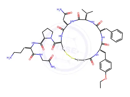 Chemical structure of vasotocin, 1-desamino-OEt-Tyr(2)-Val(4)-Orn(8)-