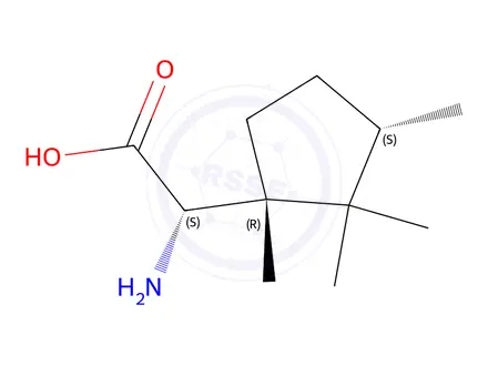 Chemical structure of (2S)-2-Amino-2-[(1R,3S)-1,2,2,3-Tetramethylcyclopentyl] acetic Acid