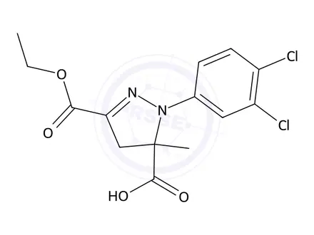 Chemical structure of 1-(3,4-Dichlorophenyl)-3-(ethoxycarbonyl)-5-methyl-4,5-dihydro-1h-pyrazole-5-carboxylic acid