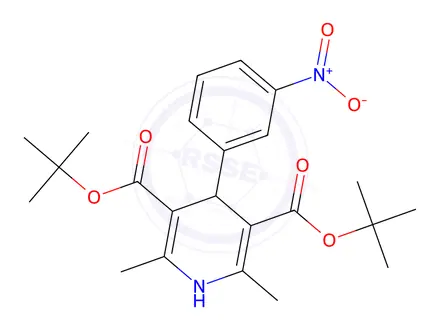 Chemical structure of Di-tert-Butyl 2,6-dimethyl-4-(3-nitrophenyl)-1,4-dihydropyridine-3,5-dicarboxylate