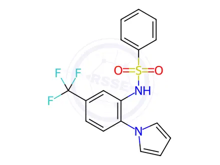 Chemical structure of N-(2-(1H-pyrrol-1-yl)-5-(trifluoromethyl)phenyl)benzenesulfonamide