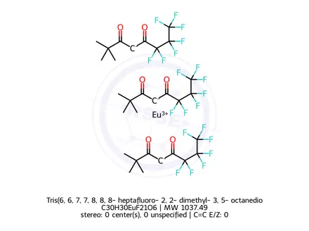 Chemical structure of Tris(6,6,7,7,8,8,8-heptafluoro-2,2-dimethyl-3,5-octanedionato)europium(III)