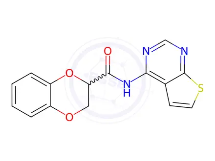 Chemical structure of N-(Thieno[2,3-d]pyrimidin-4-yl)-2,3-dihydrobenzo[b][1,4]dioxine-2-carboxamide