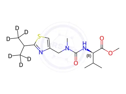 Chemical structure of N-[[N-Methyl-N-[(2-isopropyl-1,1,1,3,3,3-d6]-4-thiazolyl)methyl)amino]carbonyl-L-valine Methyl Ester