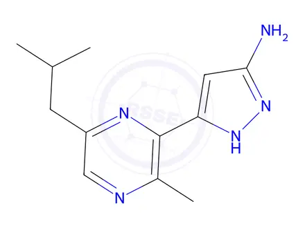 Chemical structure of 5-(6-Isobutyl-3-methylpyrazin-2-yl)-1H-pyrazol-3-amine