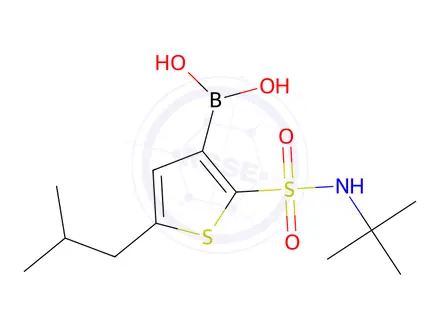 Chemical structure of (2-(N-(tert-butyl)sulfamoyl)-5-isobutylthiophen-3-yl)boronic acid