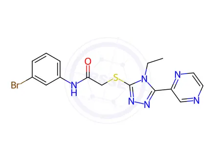 Chemical structure of N-(3-Bromophenyl)-2-((4-ethyl-5-(pyrazin-2-yl)-4H-1,2,4-triazol-3-yl)thio)acetamide