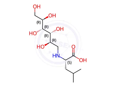 Chemical structure of N-(1-Deoxy-D-mannitol-1-yl)-L-leucine; ((2R,3R,4R,5R)-2,3,4,5,6-pentahydroxyhexyl)-L-leucine