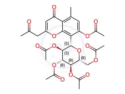 Chemical structure of 7-Acetoxy-5-methyl-2-(2-oxopropyl)-8-(2-O,3-O,4-O,6-O-tetraacetyl-β-D-glucopyranosyl)-4H-1-benzopyran-4-one