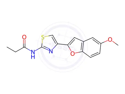 Chemical structure of N-(4-(5-Methoxybenzofuran-2-yl)thiazol-2-yl)propionamide