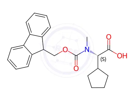 Chemical structure of (S)-2-((((9H-Fluoren-9-yl)methoxy)carbonyl)(methyl)amino)-2-cyclopentylacetic acid