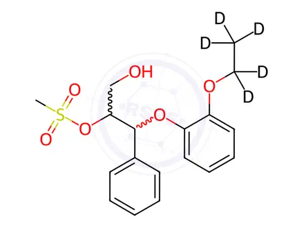 Chemical structure of (2RS,3RS)-3-(2-Ethoxy-d5-phenoxy)-2-mesyloxy-3-phenyl-1-propanol