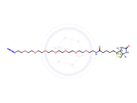 Chemical structure of 1H-Thieno[3,4-d]imidazole-4-pentanamide, N-(23-azido-3,6,9,12,15,18,21-heptaoxatricos-1-yl)hexahydro-2-oxo-, (3aS,4S,6aR)