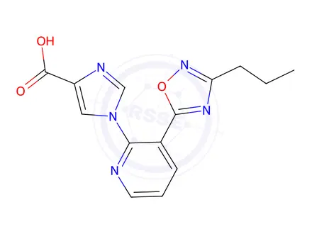 Chemical structure of 1-(3-(3-Propyl-1,2,4-oxadiazol-5-yl)pyridin-2-yl)-1H-imidazole-4-carboxylic acid