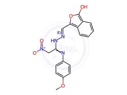Chemical structure of N'-((E)-(3-hydroxyisobenzofuran-1-yl)methylene)-N''-(4-methoxyphenyl)-2-nitroacetimidohydrazide