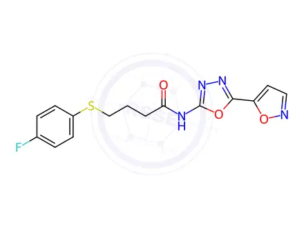 Chemical structure of 4-((4-Fluorophenyl)thio)-N-(5-(isoxazol-5-yl)-1,3,4-oxadiazol-2-yl)butanamide