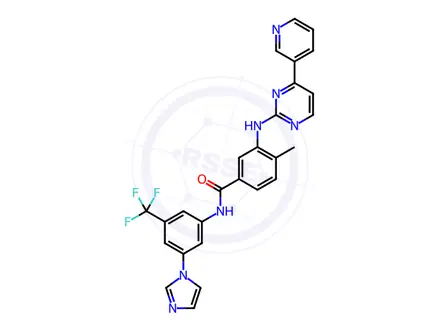 Chemical structure of N-[3-(1H-Imidazol-1-yl)-5-(trifluoromethyl)phenyl]-4-methyl-3-[[4-(3-pyridinyl)-2-pyrimidinyl]amino]Benzamide