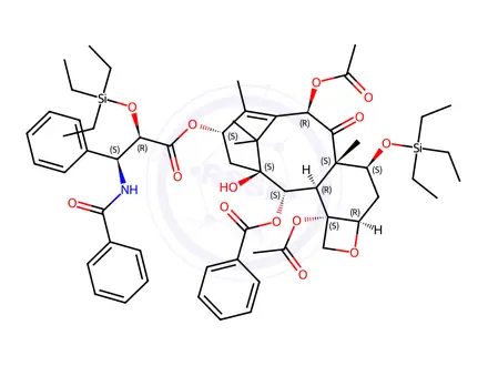 Chemical structure of (2aR,4S,4aS,6R,9S,11S,12S,12aR,12bS)-9-(((2R,3S)-3-Benzamido-3-phenyl-2-((triethylsilyl)oxy)propanoyl)oxy)-12-(benzoyloxy)-11-hydroxy-4a,8,13,13-tetramethyl-5-oxo-4-((triethylsilyl)oxy)-3,4,4a,5,6,9,10,11,12,12a-decahydro-1H-7,11-methanocyclodeca[3,4]benzo[1,2-b]oxete-6,12b(2aH)-diyl diacetate