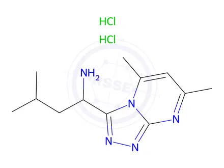 Chemical structure of 1-(5,7-dimethyl-[1,2,4]triazolo[4,3-a]pyrimidin-3-yl)-3-methyl-butan-1-amine;dihydrochloride