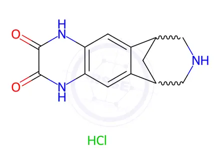 Chemical structure of 4,6,7,8,9,10-Hexahydro-1H-6,10-methanoazepino[4,5-g]quinoxaline-2,3-dione Hydrochloride