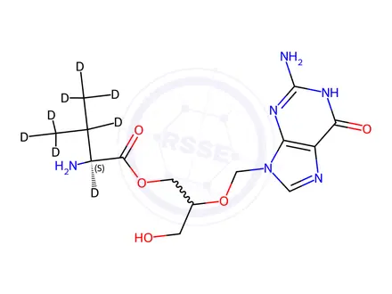 Chemical structure of (2RS)-Valganciclovir-d8 HCl (L-valine-d8)