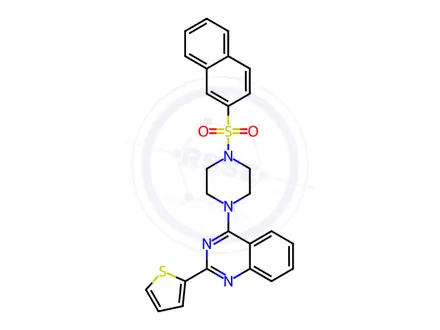 Chemical structure of 4-[4-(naphthalene-2-sulfonyl)piperazin-1-yl]-2-(thi ophen-2-yl)quinazoline