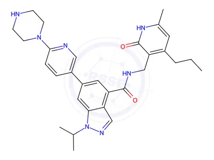 Chemical structure of 1-Isopropyl-N-((6-methyl-2-oxo-4-propyl-1,2-dihydropyridin-3-yl)methyl)-6-(6-(piperazin-1-yl)pyridin-3-yl)-1H-indazole-4-carboxamide